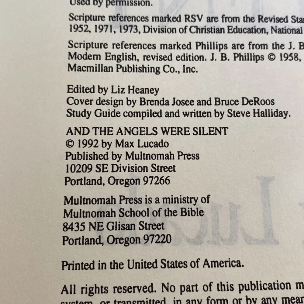 Multnomah Press Blue 1992 Max Lucado Hardcover Book-‘And the Angels Were Silent'